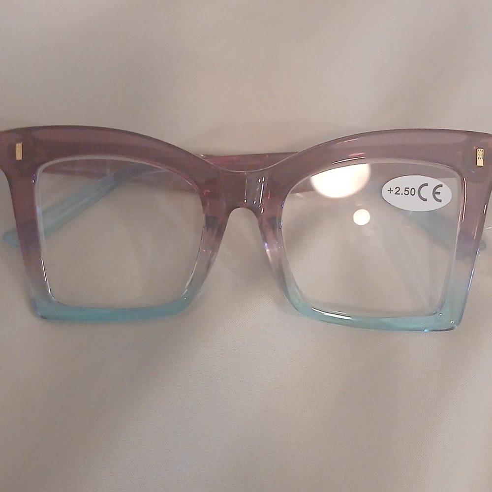 Purple and Blue Square Oversize Glasses +2.5